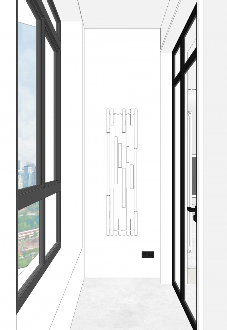 Белый балкон с большим окном