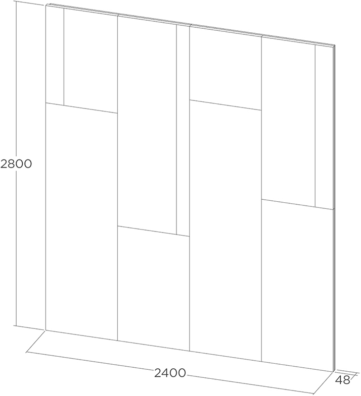 Схема стеновых панелей в спальне в шпоне ясеня